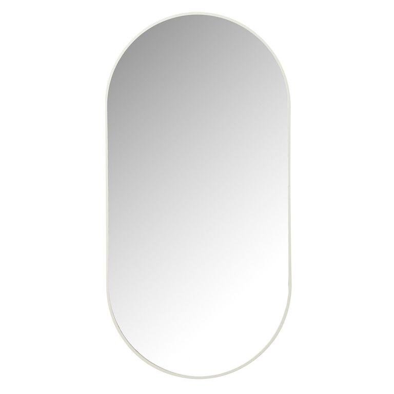 Wall Mirror - Oval - White - Glass and Metal - 50cm x 100cm