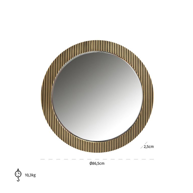 Ironville Brass Ribbed Round Wall Mirror
