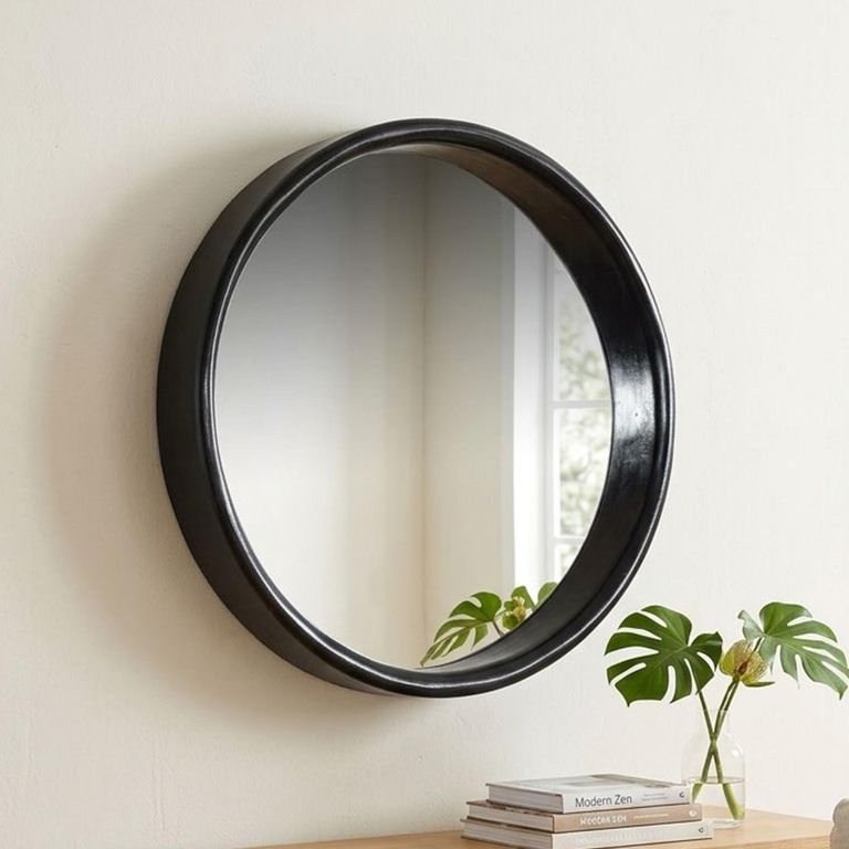 Brix Demy Wall Mirror - Round - Black - Mango Wood - 55cm x 10cm