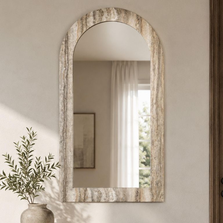 Calvo Wall Mirror - Arch - Grey - Travertine - 55cm x 100cm