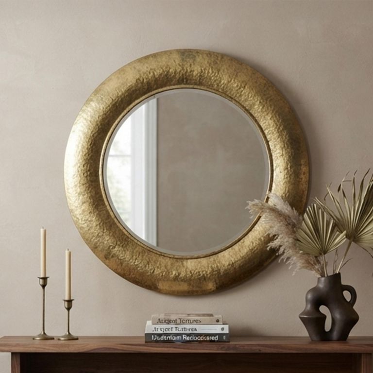Laraya Wall Mirror - Round - Gold - Aluminum - 91cm x 11cm