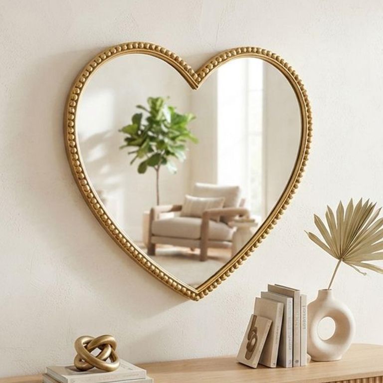 Lovely Heart Wall Mirror - Gold - Metal - 80cm x 3cm