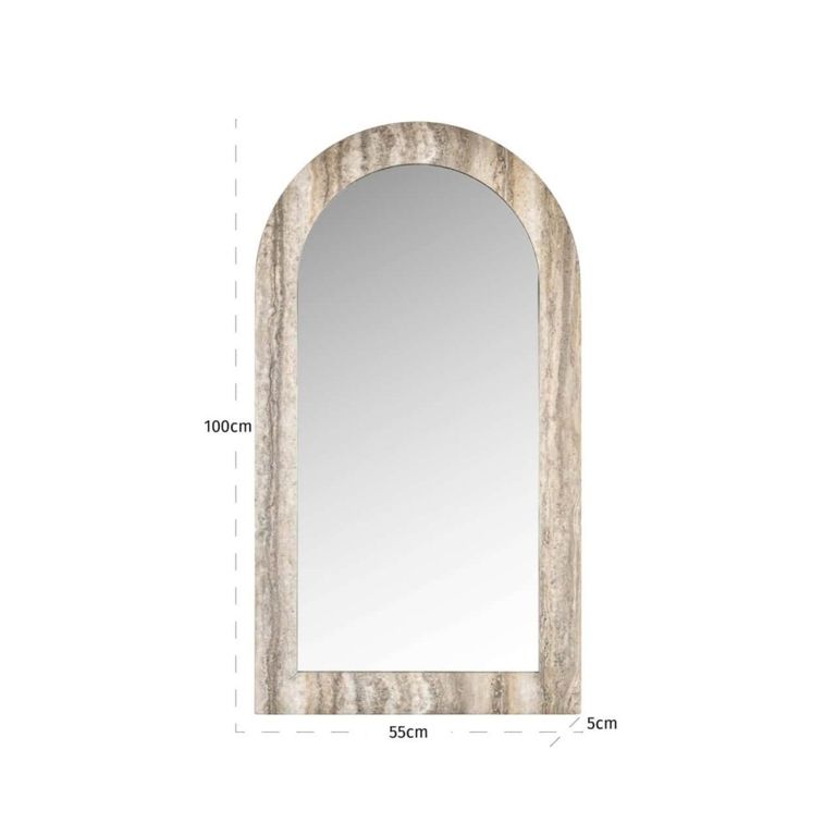 Calvo Wall Mirror - Arch - Grey - Travertine - 55cm x 100cm