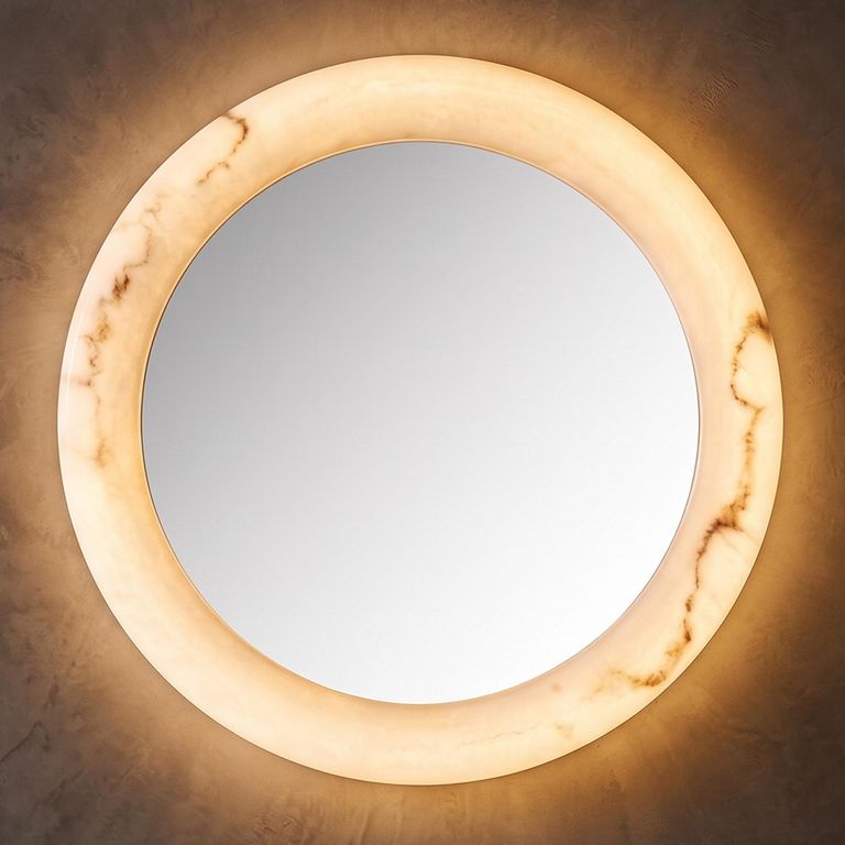 Oravelle Wall Mirror - with Lighting - Round - White - Resin and Metal - 60cm x 60cm