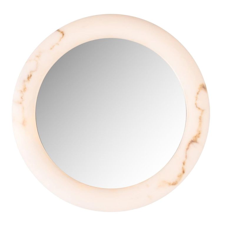 Oravelle Wall Mirror - with Lighting - Round - White - Resin and Metal - 60cm x 60cm