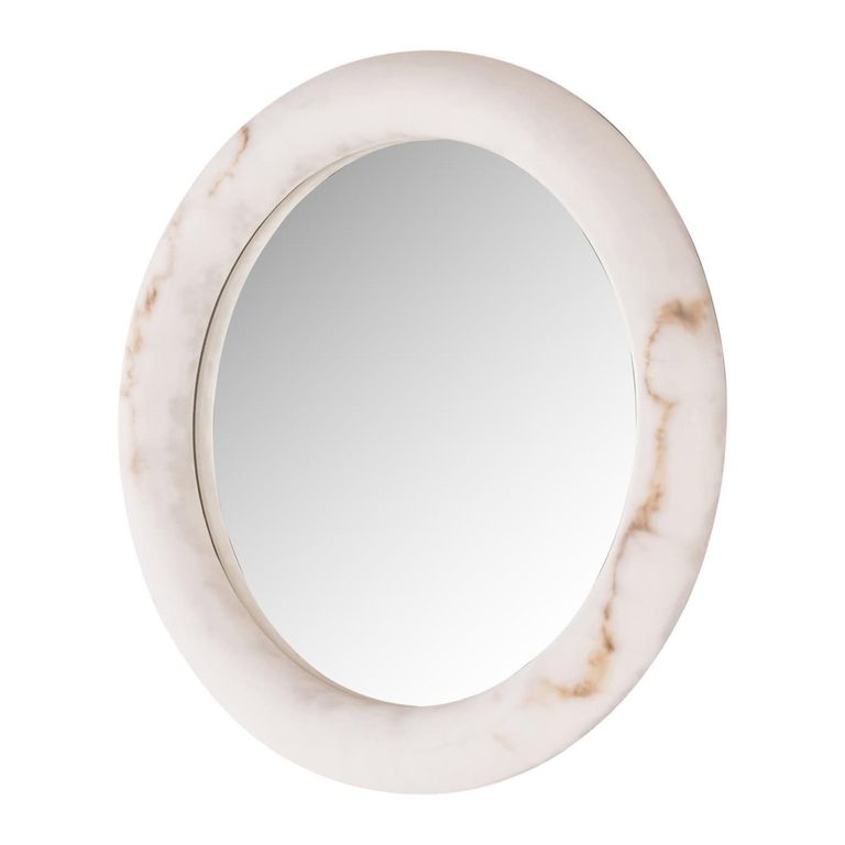 Oravelle Wall Mirror - with Lighting - Round - White - Resin and Metal - 60cm x 60cm