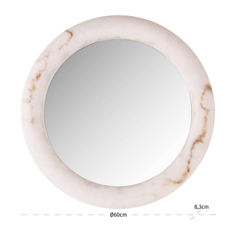 Oravelle Wall Mirror - with Lighting - Round - White - Resin and Metal - 60cm x 60cm