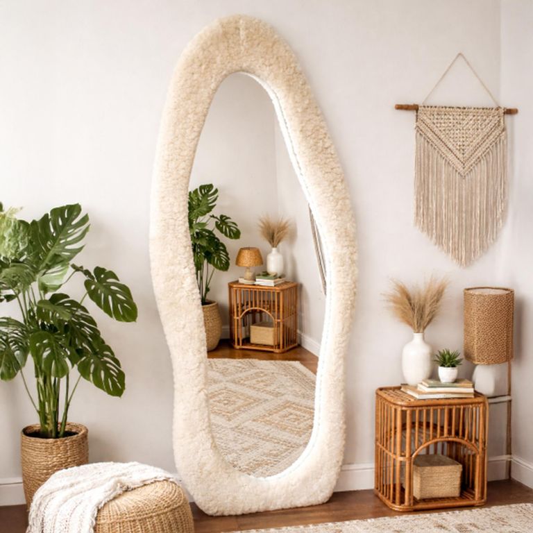 Leaner Mirror - Abstract - Cream - Teddy Fabric
