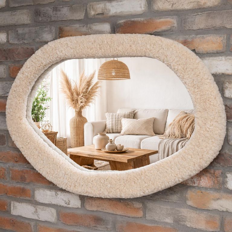 Wall Mirror - Abstract - Cream - Teddy Fabric