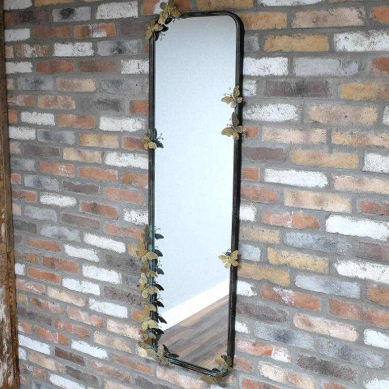 Butterfly Wall Mirror - Black - Metal - 46cm x 140cm