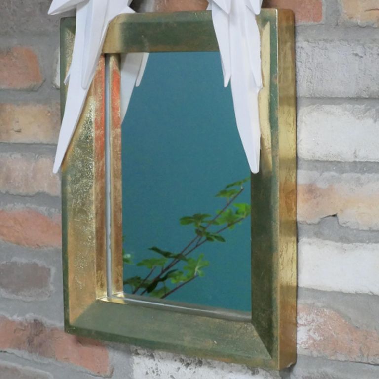 Love Birds Wall Mirror - Antique Gold and White - Resin - 32cm x 60cm