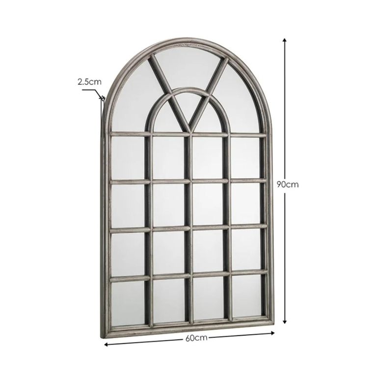 Opus Window Mirror - Arch - Pewter Effect - Wood - 60cm x 90cm