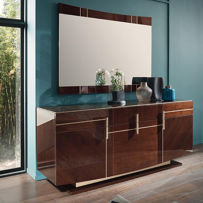 Bellagio Wall Mirror - Large - High Gloss Walnut - Wooden