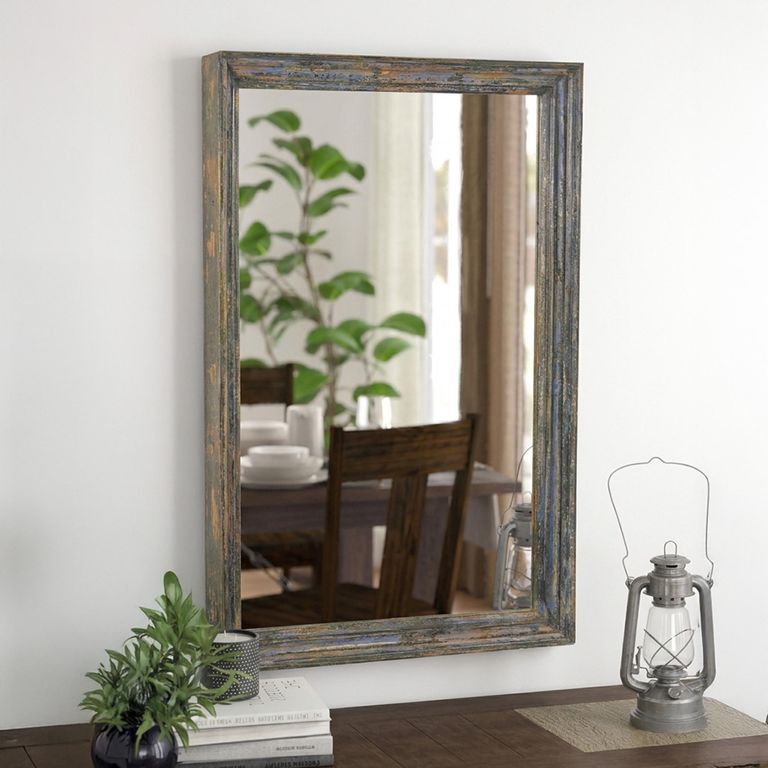 Distressed Wall Mirror - Weathered Grey - Teak Wood - 76cm x 122cm