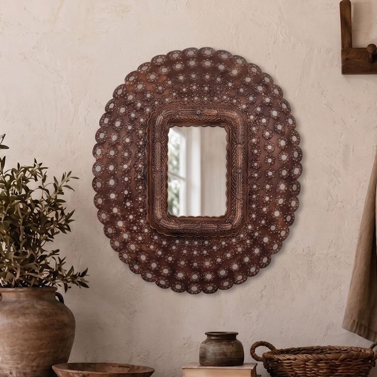 Peacock Wall Mirror - Ornate Design - Bronze - Metal - 84cm x 102cm