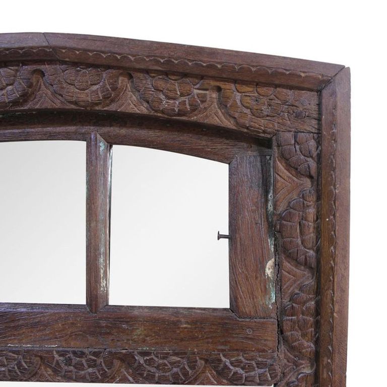Carved Standing Mirror - Dark Wood - Wooden - 76cm x 105cm