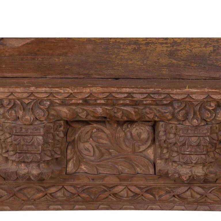 Carved Wall Mirror - Dark Brown - Wooden - 90cm x 100cm