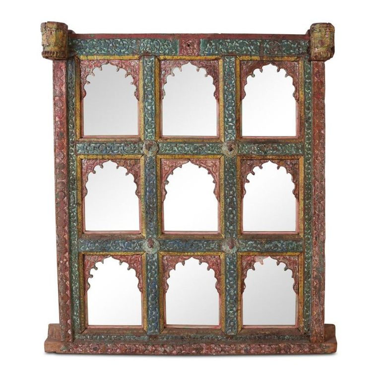 Distressed Carved Wall Mirror - Multi-Color - Wooden - 140cm x 157cm