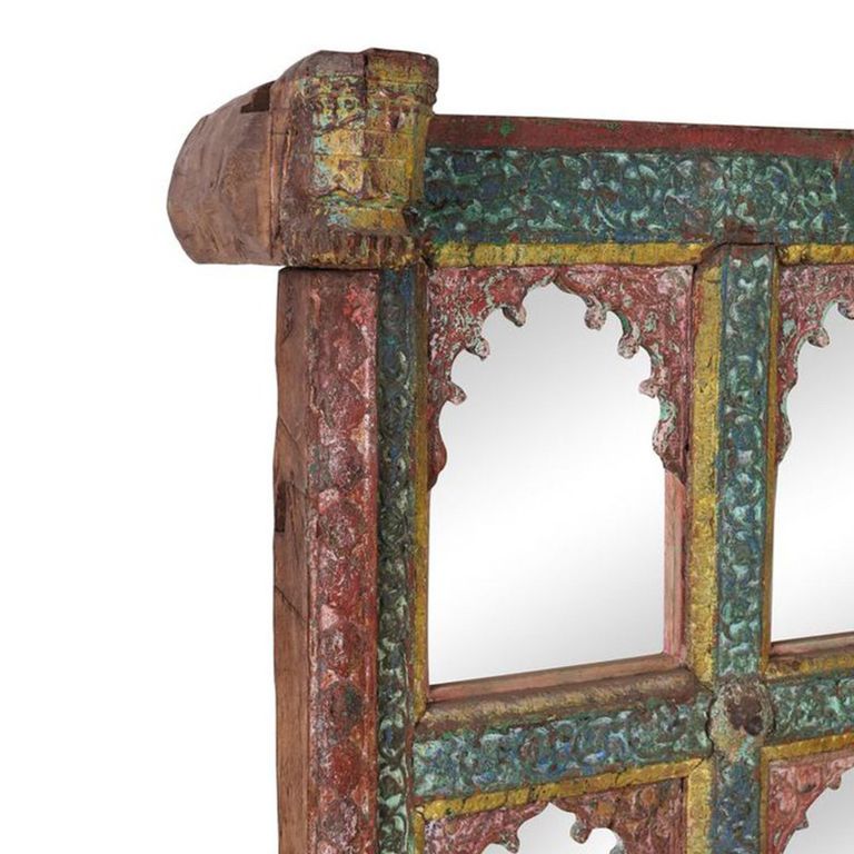 Distressed Carved Wall Mirror - Multi-Color - Wooden - 140cm x 157cm