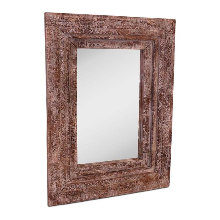Fernando Carved Wall Mirror - Ornate Design - Aged Brown - Wooden - 105cm x 135cm
