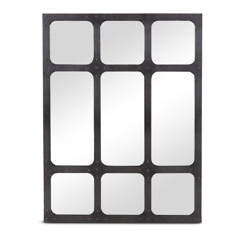 Window Mirror - Black - Riveted Detail - Metal - 90cm x 110cm