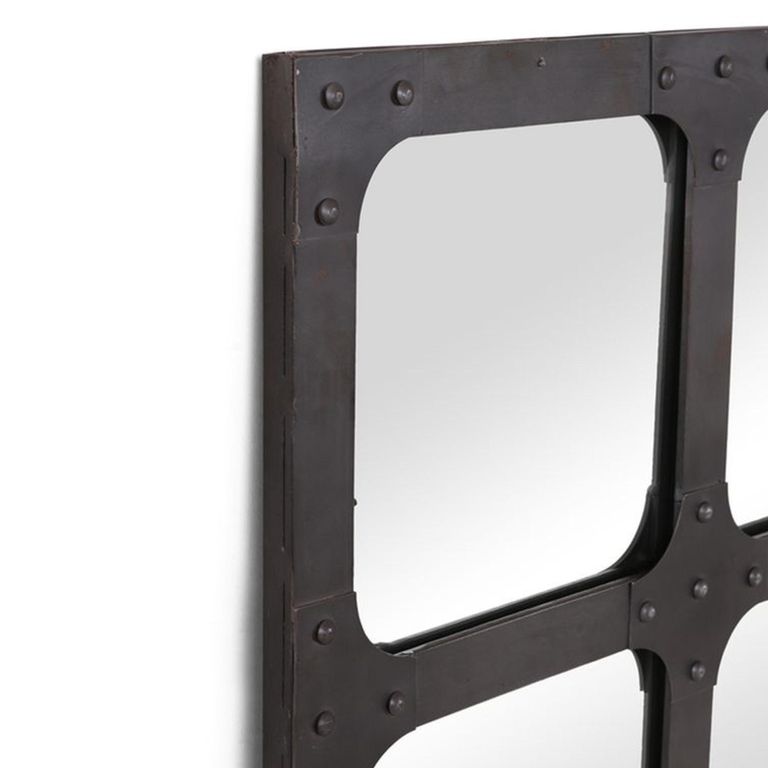 Window Mirror - Black - Riveted Detail - Metal - 90cm x 110cm