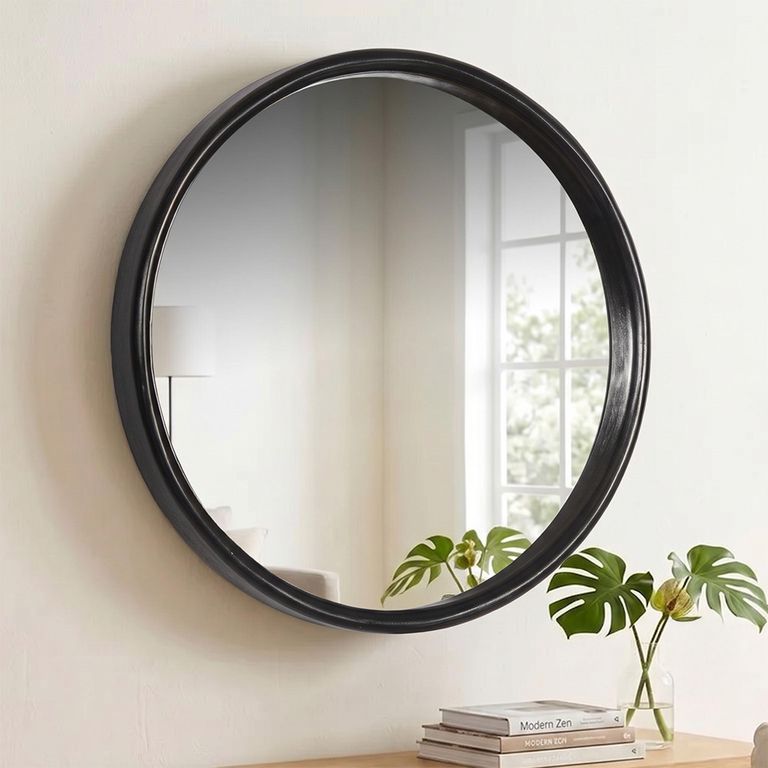 Brix Demy Wall Mirror - Round - Black - Mango Wood - 80cm x 80cm