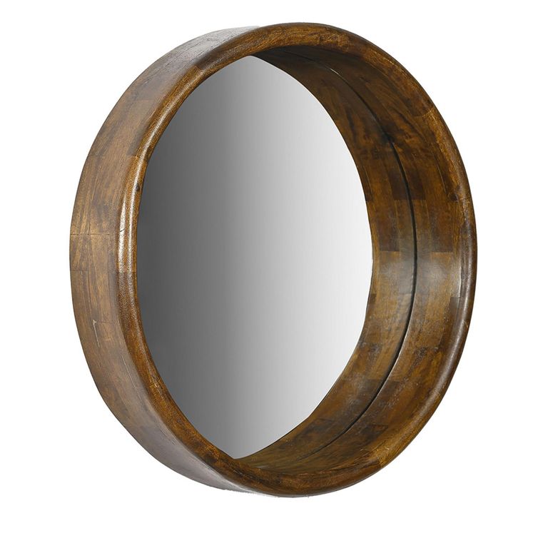 Brix Demy Wall Mirror - Round - Dark Brown - Mango Wood - 80cm x 80cm