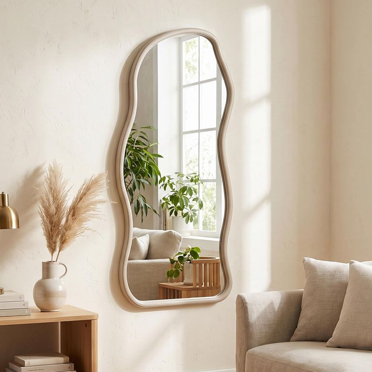 Bega Wall Mirror - Abstract - Beige - Glass and Pine Wood - 89cm x 180cm