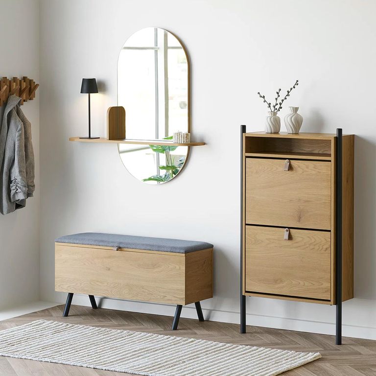 Barco Wall Mirror - with Shelf - Oval - Natural - Glass - 92cm x 94.5cm