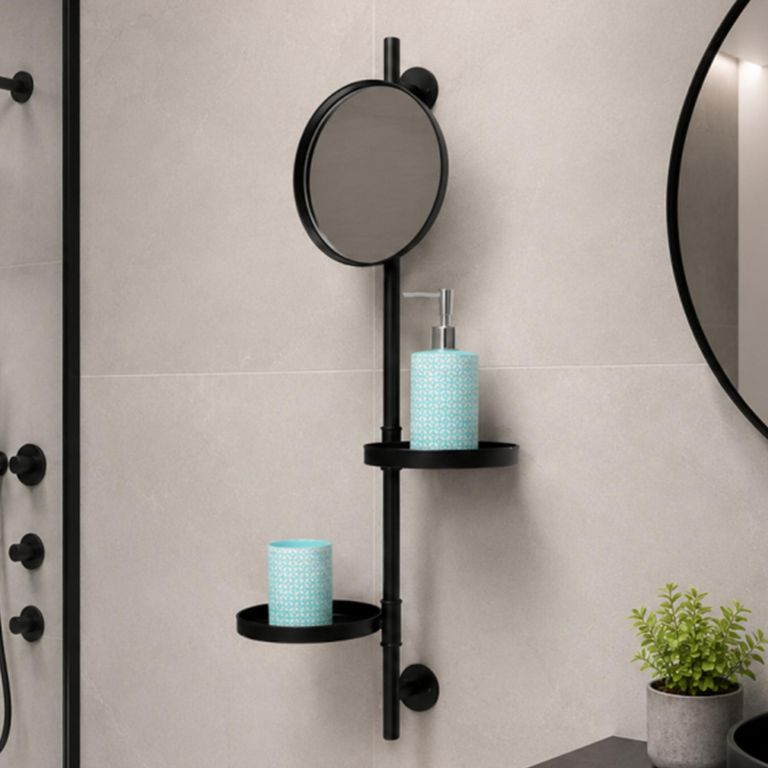 Black Metal Wall Mirror with Shelves