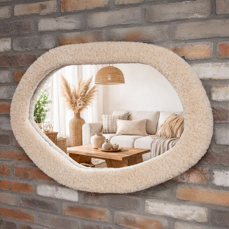 Cream Teddy Fabric Abstract Wall Mirror - 63cm x 92cm