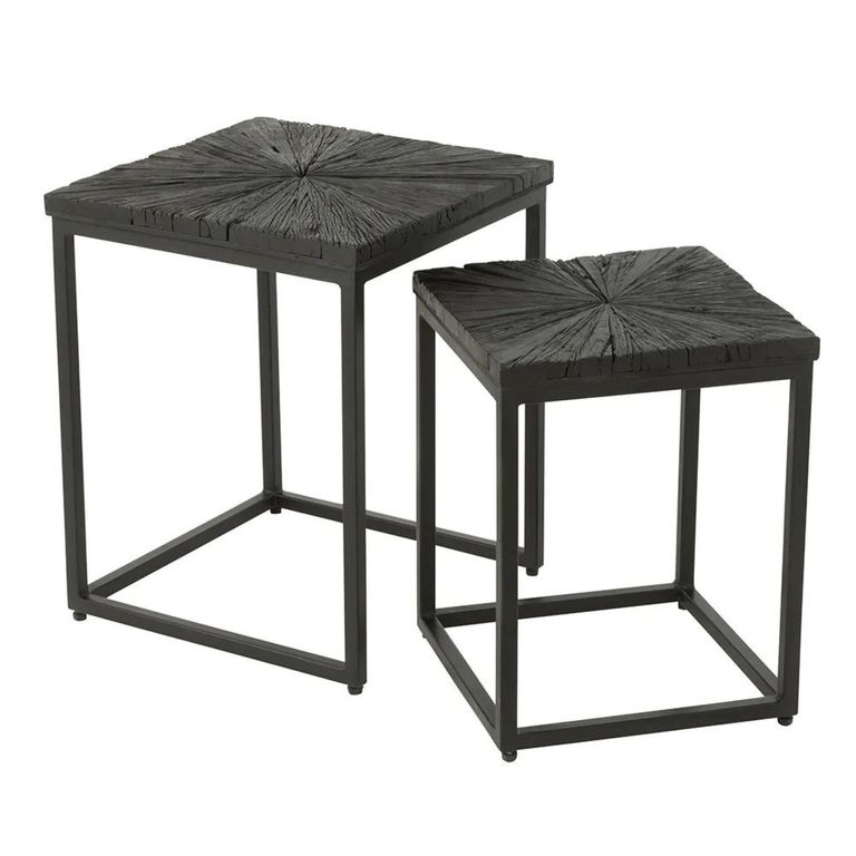 Shanil Nest of Tables - Square - 2 Tier - Sunburst - Black - Wood and Metal