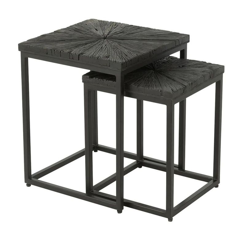 Shanil Nest of Tables - Square - 2 Tier - Sunburst - Black - Wood and Metal