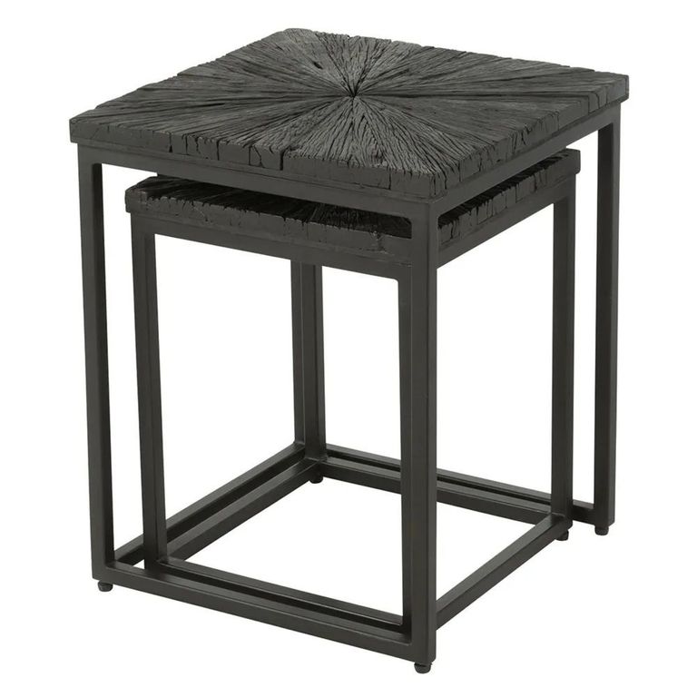 Shanil Nest of Tables - Square - 2 Tier - Sunburst - Black - Wood and Metal