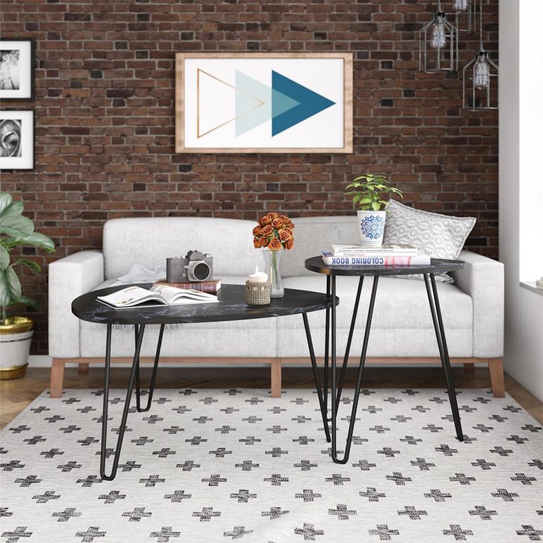 Novogratz Athena Nesting Tables - Black Marble Effect - Set of 2 - 7021899COMNUK