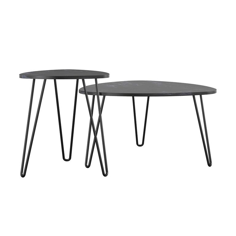 Novogratz Athena Nesting Tables - Black Marble Effect - Set of 2 - 7021899COMNUK