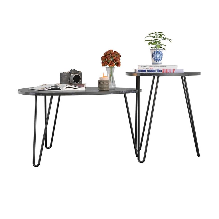 Novogratz Athena Nesting Tables - Black Marble Effect - Set of 2 - 7021899COMNUK