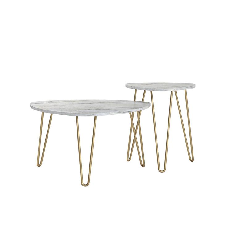 Novogratz Athena Nesting Tables - White Marble Effect - Set of 2 - 7021891COMNUK