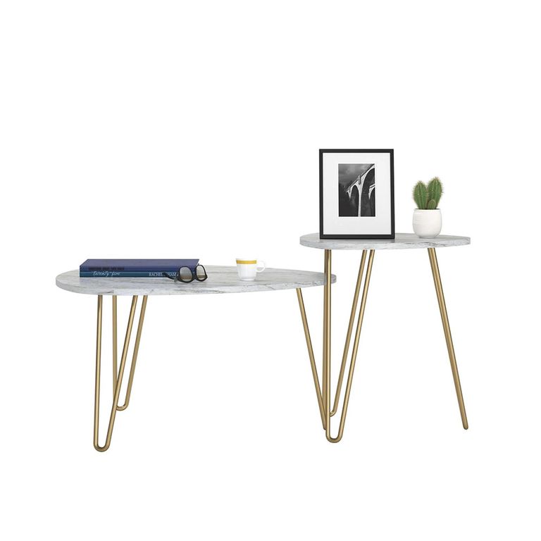 Novogratz Athena Nesting Tables - White Marble Effect - Set of 2 - 7021891COMNUK