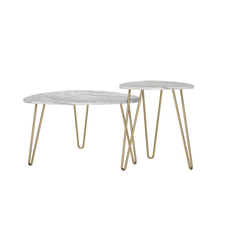 Novogratz Athena Nesting Tables - White Marble Effect - Set of 2 - 7021891COMNUK