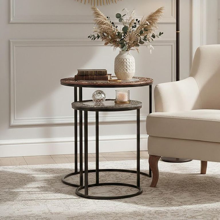 Akola Nest of 2 Tables - Round - Gold and Black