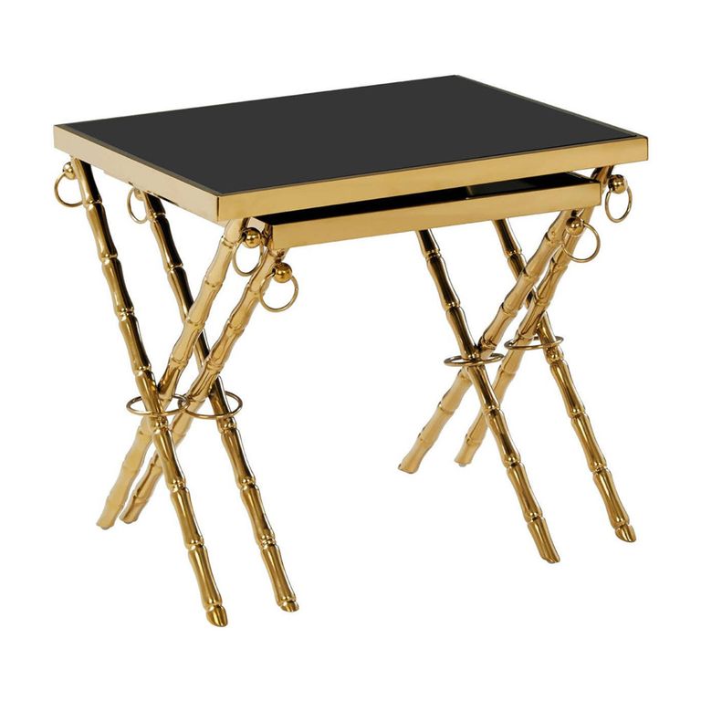 Arezzo Nest of 2 Tables - Square - Black Glass and Gold Metal
