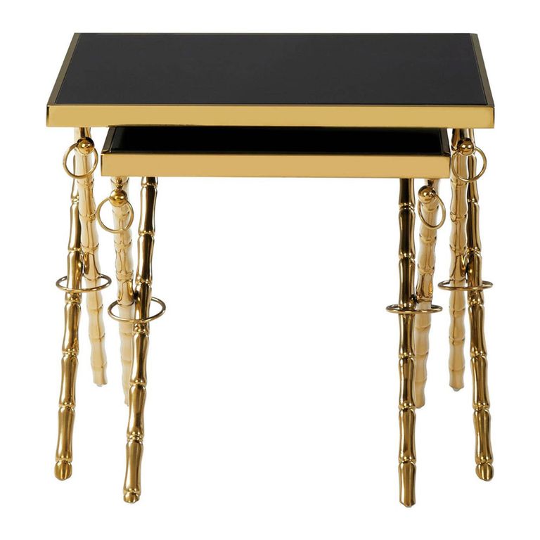 Arezzo Nest of 2 Tables - Square - Black Glass and Gold Metal