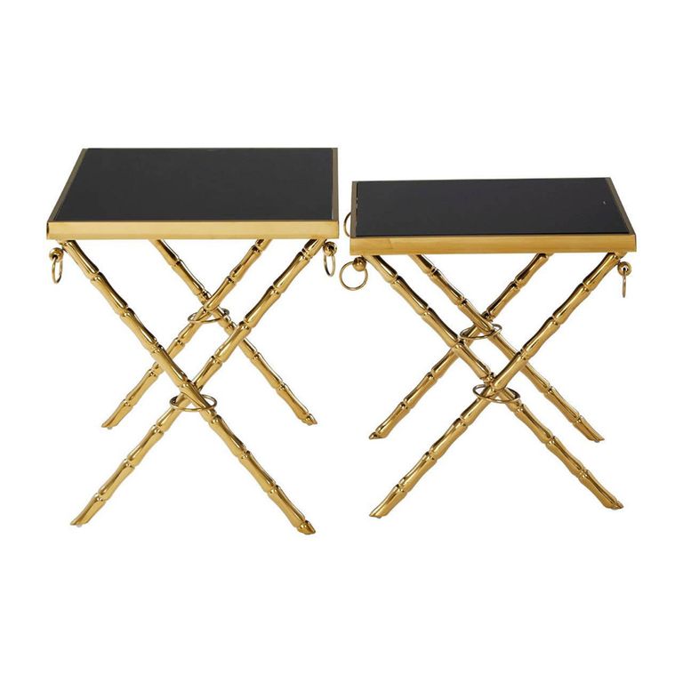 Arezzo Nest of 2 Tables - Square - Black Glass and Gold Metal