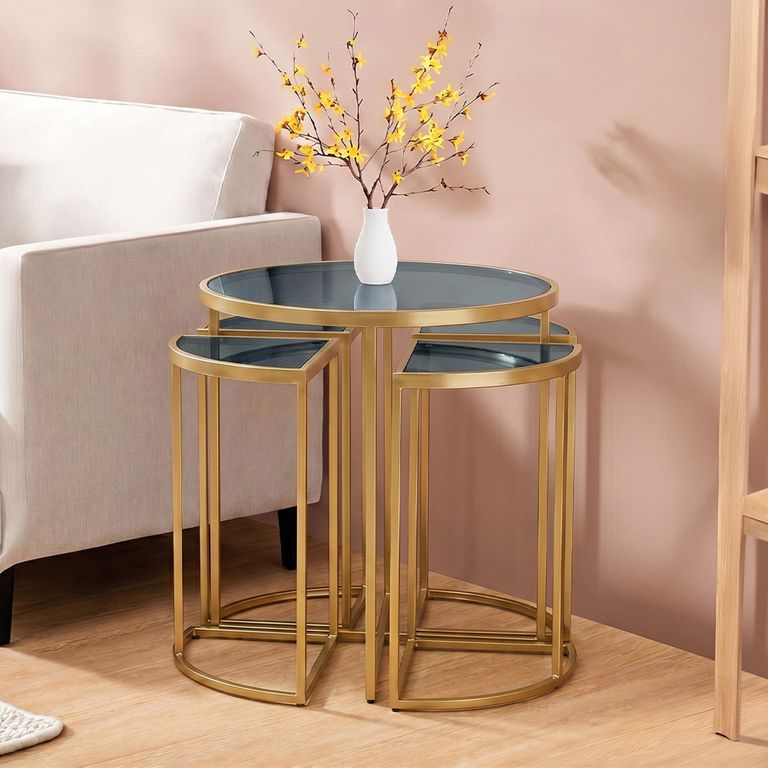 Axis Nest of 5 Tables - Clear Glass with Gold Metal