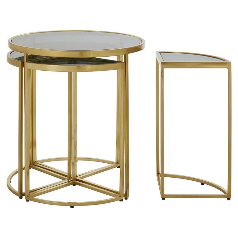 Axis Nest of 5 Tables - Clear Glass with Gold Metal