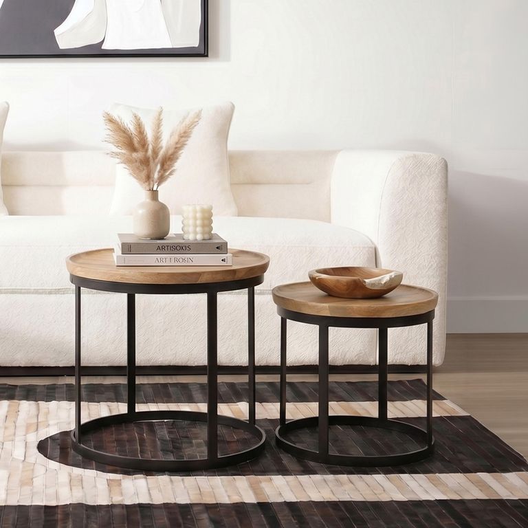 Boho Nest of 2 Tables - Round - Natural Mango Wood