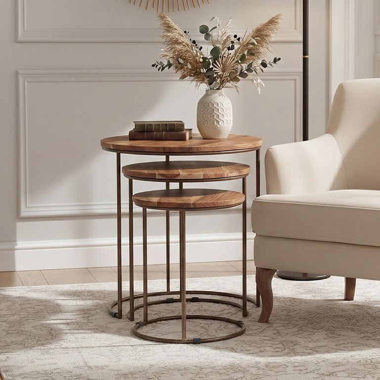 Boho Nest of 3 Tables - Round - Acacia Wood