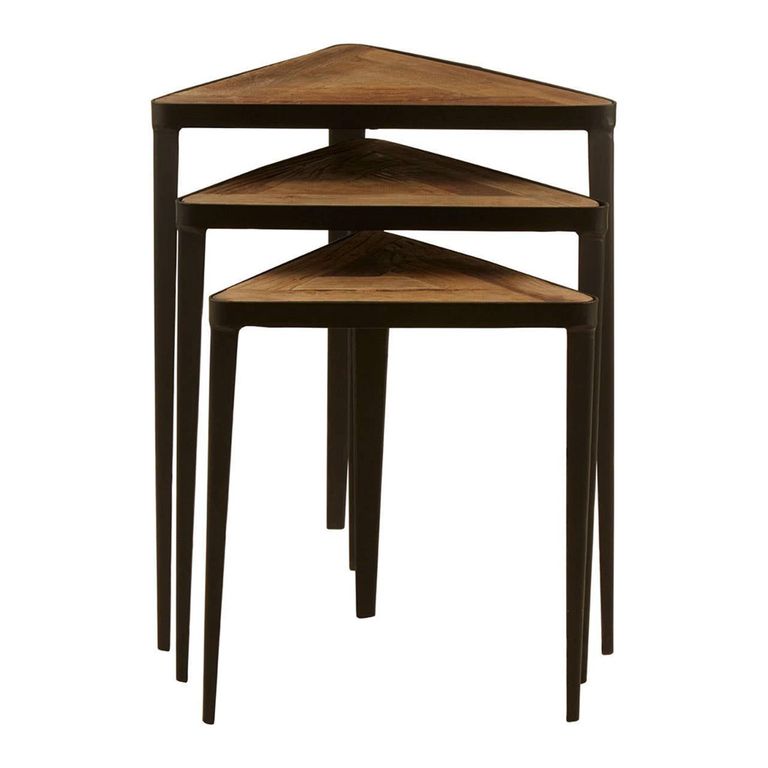 Elmo Nest of 3 Tables - Triangular - Elm Wood and Metal